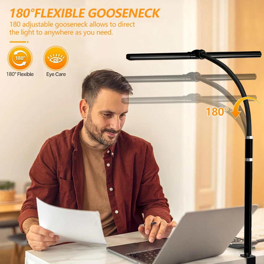 10W LED Desk Lamp for Office Home Eye-Caring Clamp USB Desk Lamp with 5 Color Stepless Dimming Flexible Gooseneck Touch Control Zpaxo