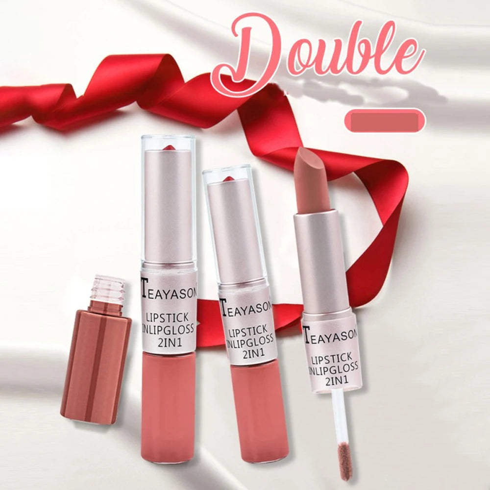 Double-Ended Velvet Matte Lipstick with Long-Lasting Effect, Brightening and Complexion-Enhancing Lipstick Pen for Autumn and Winter, Non-Transfer Matte, Valentine's Day Gift Lipstick Zpaxo