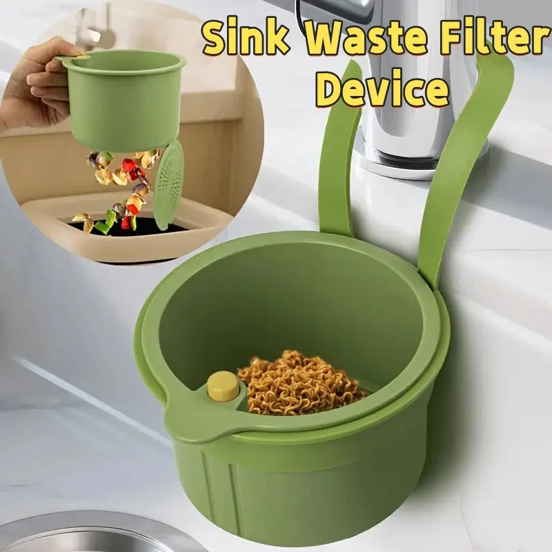 One-Touch Press Drain Basket, Removable Sink Strainer, Kitchen Bathroom Filter Holder for Food Residue Sponge Soap Storage Zpaxo