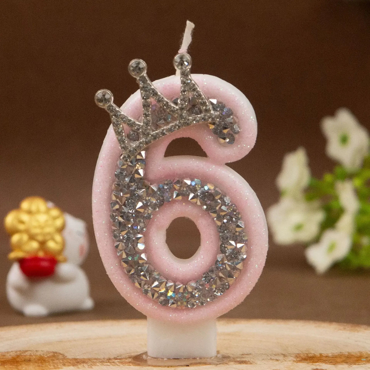 0-9 Pink Glitter Number Candle Silver Rhinestone Crown Kids Birthday Zpaxo Digit 6 B15257G
