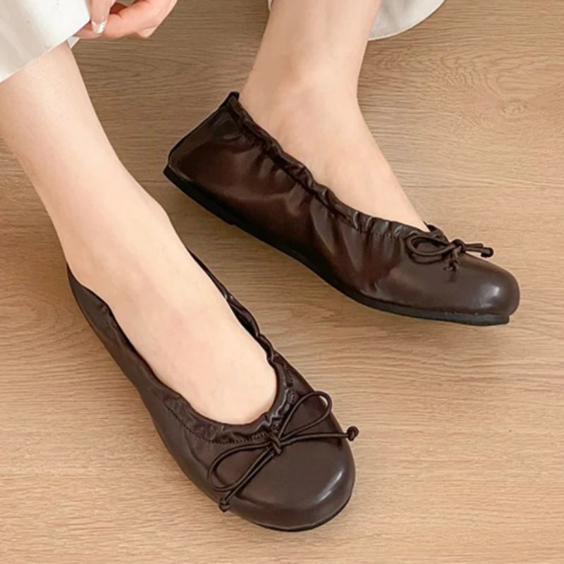 Women's Round Closed Toe Solid Comfortable Single Shoes Spring Autumn Zpaxo Brown 36