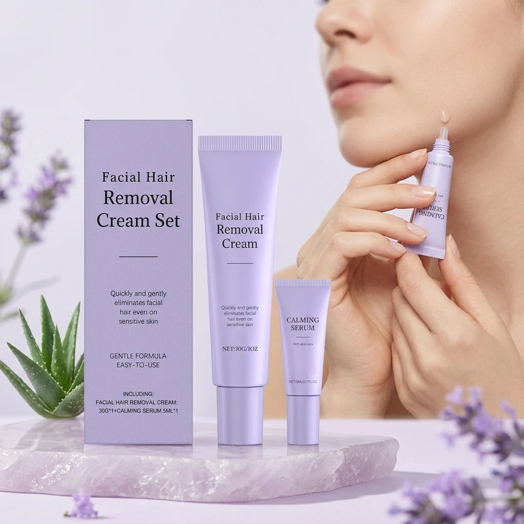 Painless Face & Body Hair Removal Cream + Calming Serum Kit Hair Removal Kit Zpaxo