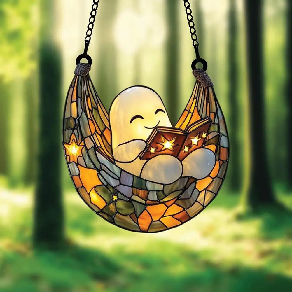 Ghost Reading Book Acrylic Suncatcher Window Ornament | Spooky Window Suncatcher Zpaxo