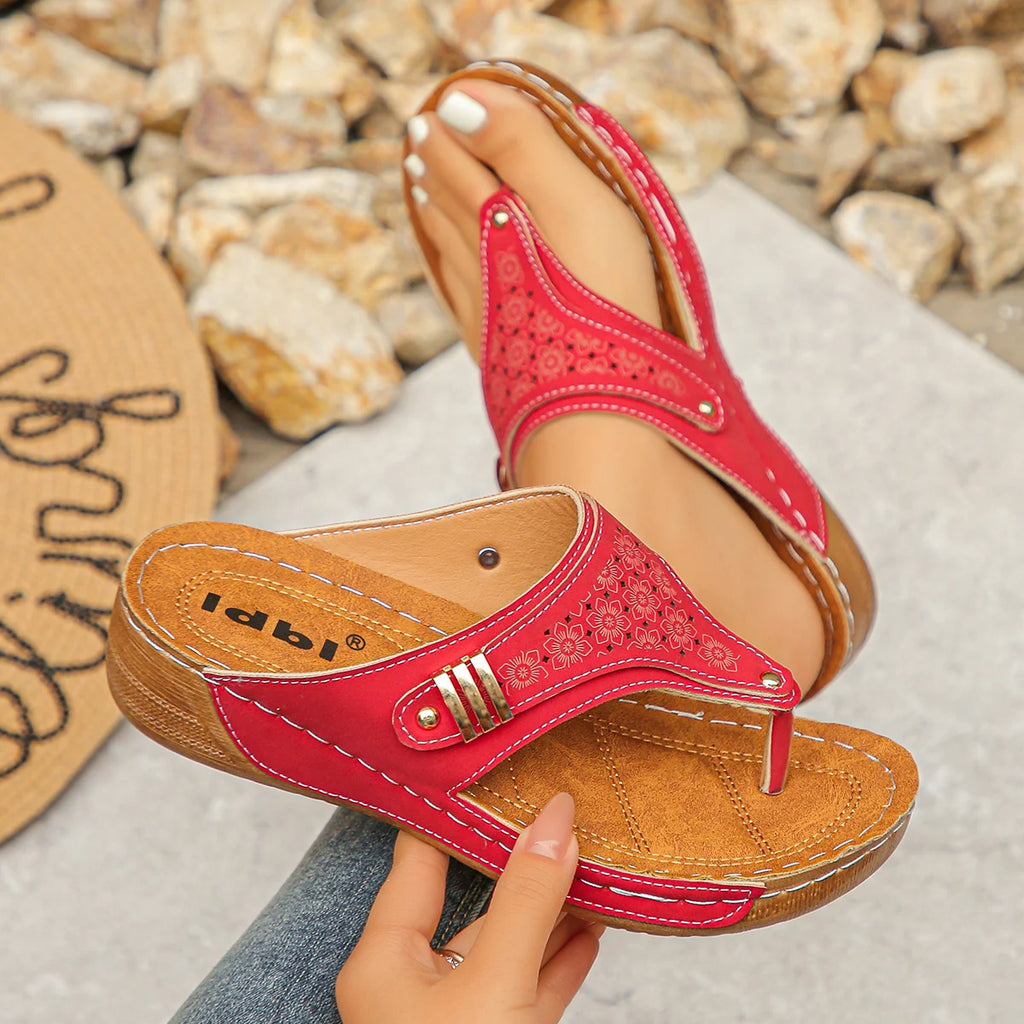 Woman Slippers Non-Slip Soft Platform Shoes Lightweight Wedge Sandals Flip Flops Lightweight Orthopedic Slippers Slides Women Zpaxo Red 43