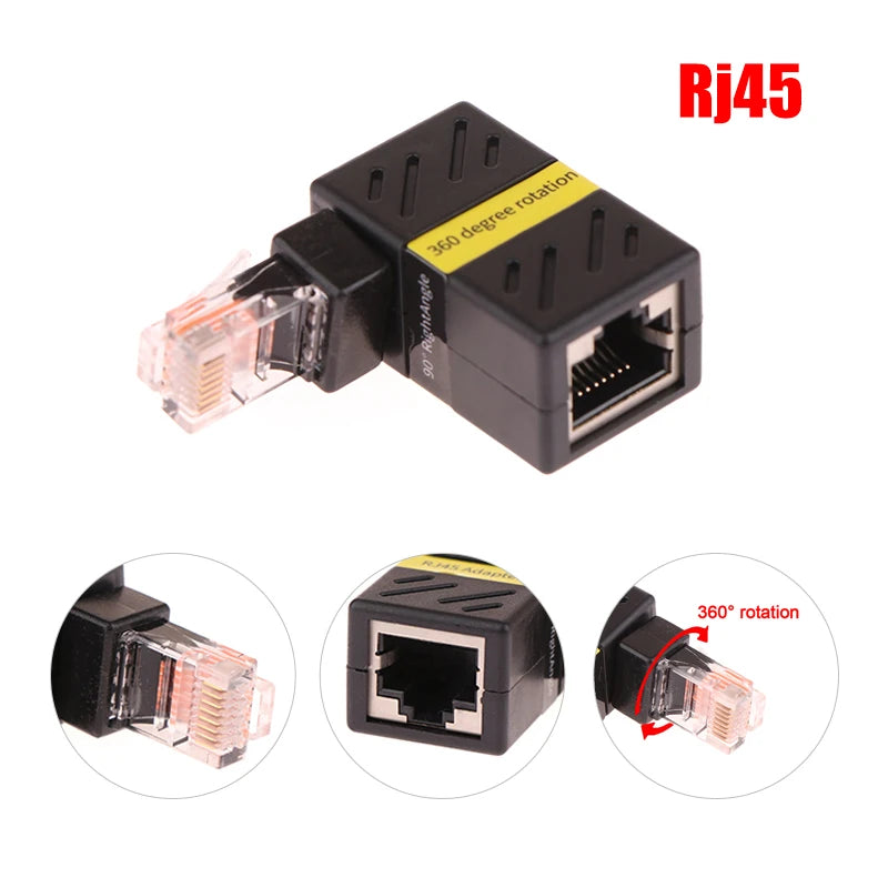 1Pcs 360° Rotatable Network Plug RJ45 Gigabit Adapter 90 Degrees Right Angle Elbow Universal Male To Female Converter Zpaxo