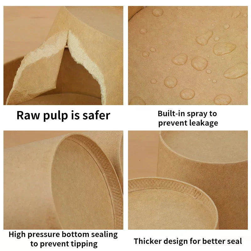 50-Pack 750mldisposable Salad Bowls Kraft Paper Transparent Lids Zpaxo