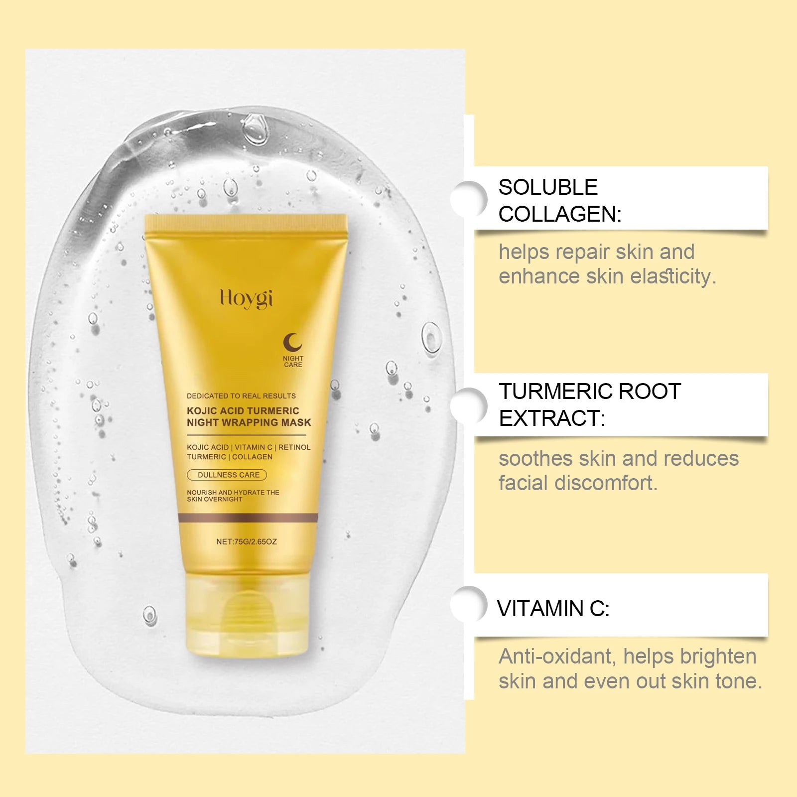 Hoygi Turmeric Collagen Peel-Off Mask Brightening Exfoliating Pore Minimizing for All Skin Types Sensitive Dry Oily Zpaxo