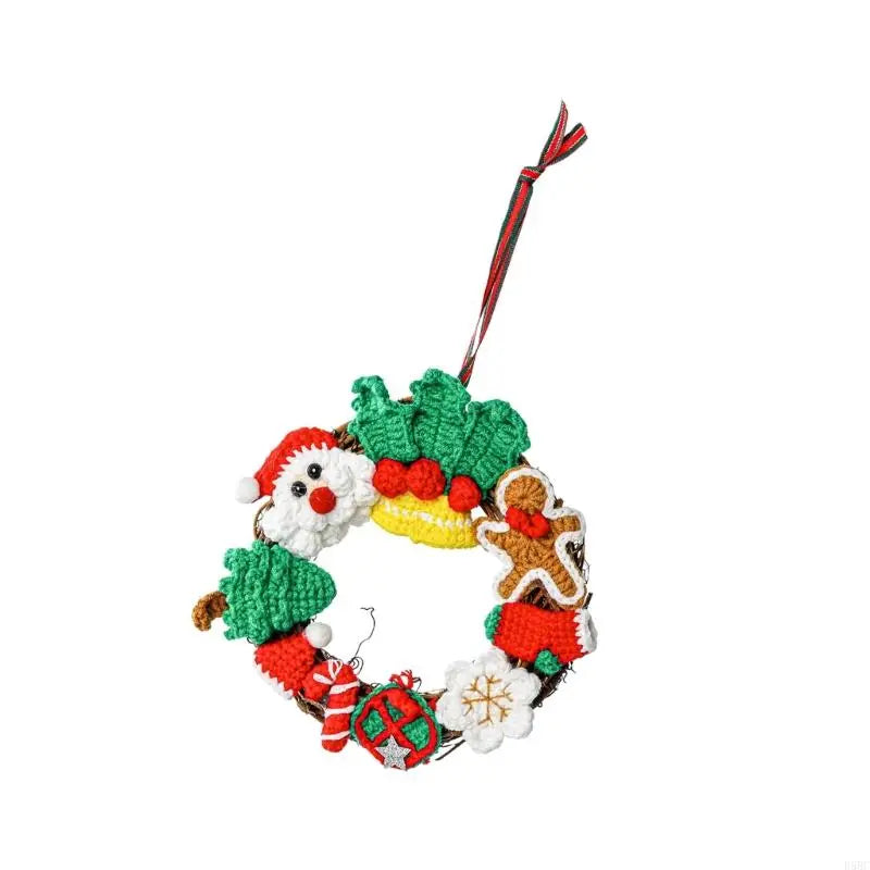 Santa Knitted Wreath Handcrafted Christmas Hanging Decoration Home