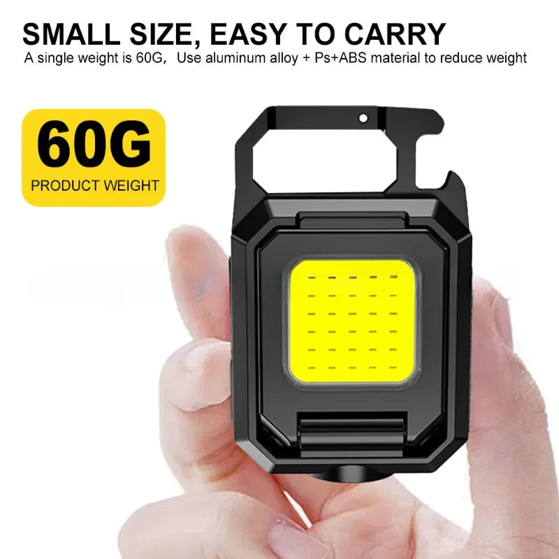 COB LED Keychain Flashlight – USB-C Rechargeable 1000lm Torch