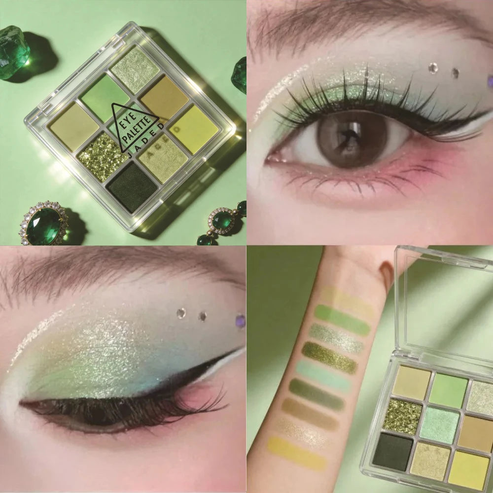 9 Mint Green Eyeshadow Palette Long Lasting Pearlescent Shimmer Matte