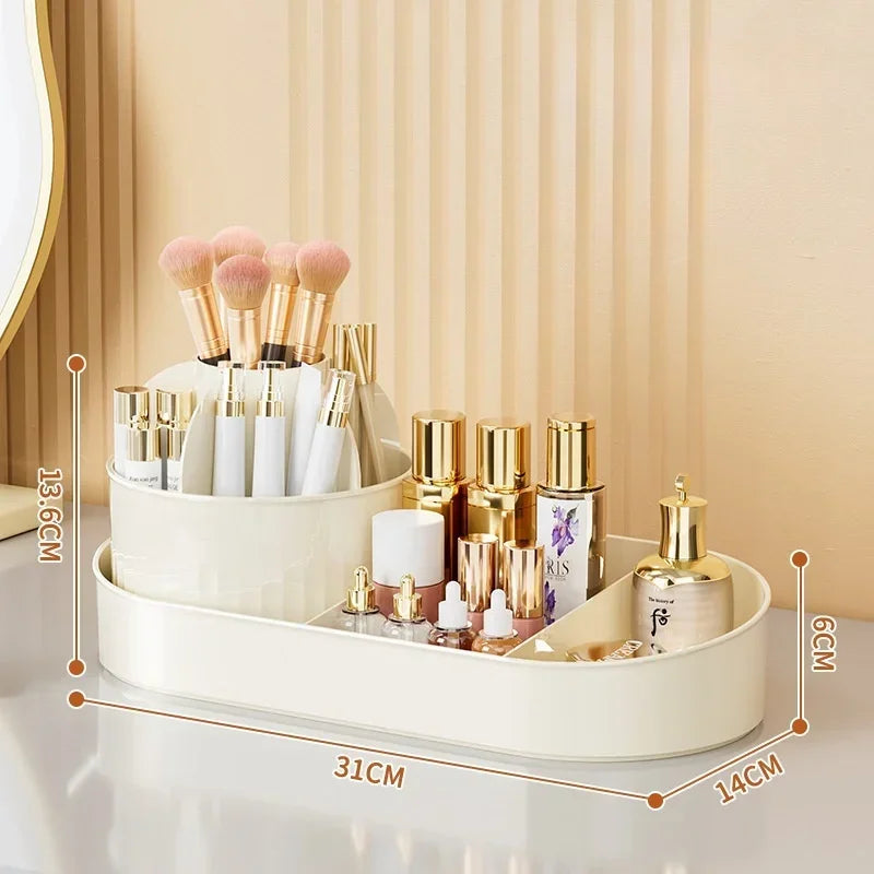 Rotatable Makeup and Cosmetics Organizer Desk Organizer Box Bathroom Storage Jewelry Nail Polish Makeup Sundries Drawer Storage Zpaxo Cream 1 layer