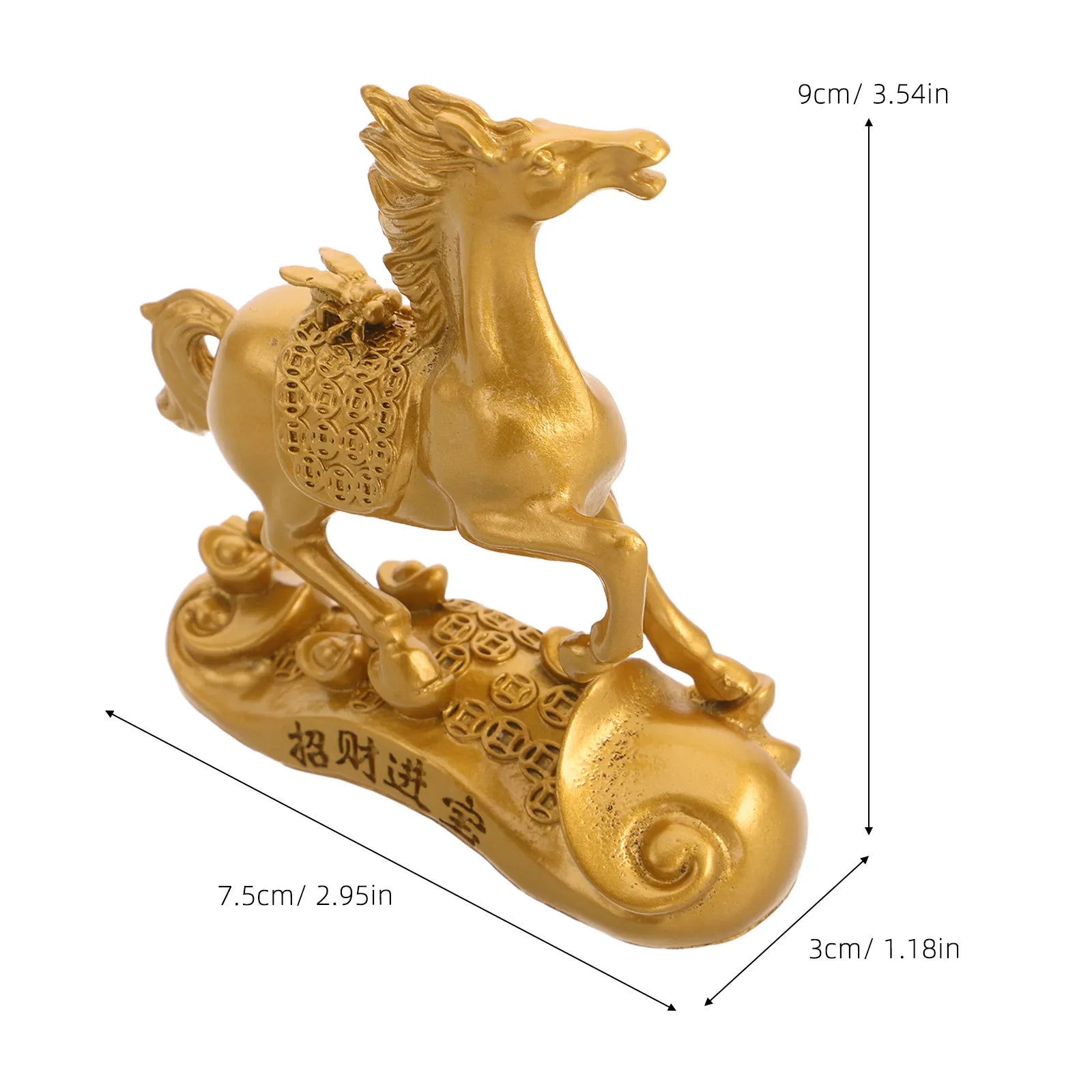 Chinese Zodiac Horse Ornament Alloy Standing Golden Ingot Feng Shui