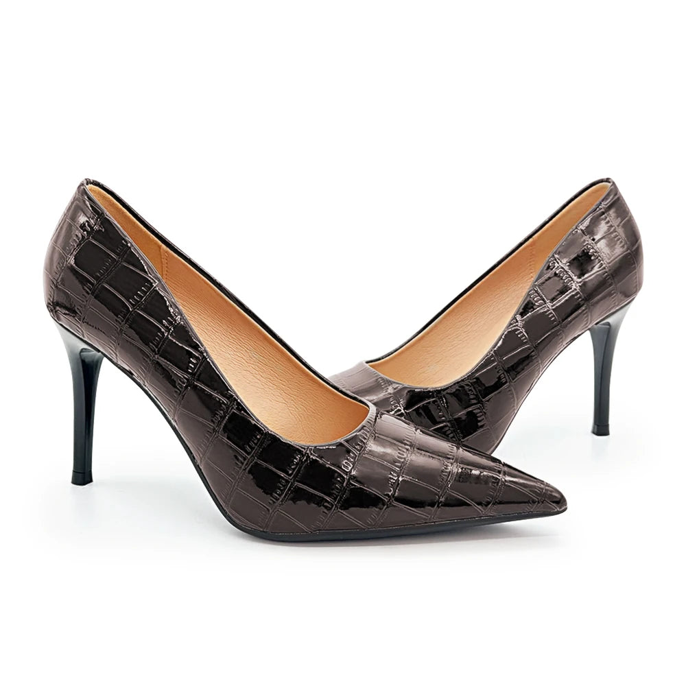 Women's Dark Brown Stiletto Pumps | Pointed Toe Office Heels