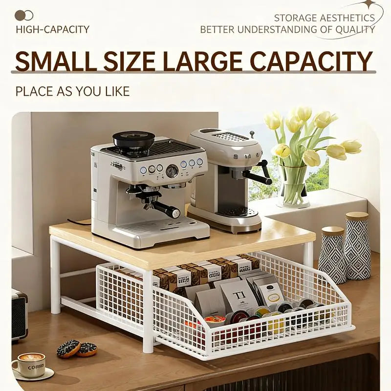 Microwave Rack Solid Wood with Metal Frame Kitchen Storage Stand Durable Organization Shelf for Countertops Zpaxo