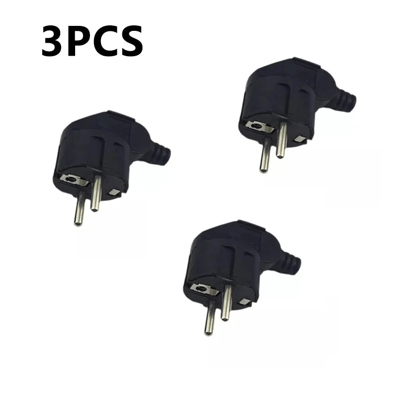 3PCS 4.8mm EU Schuko Plug Male Replacement Outlets Rewireable 250V 16A IP44 Connector Electeic Socket For Power Extension Cable Zpaxo black
