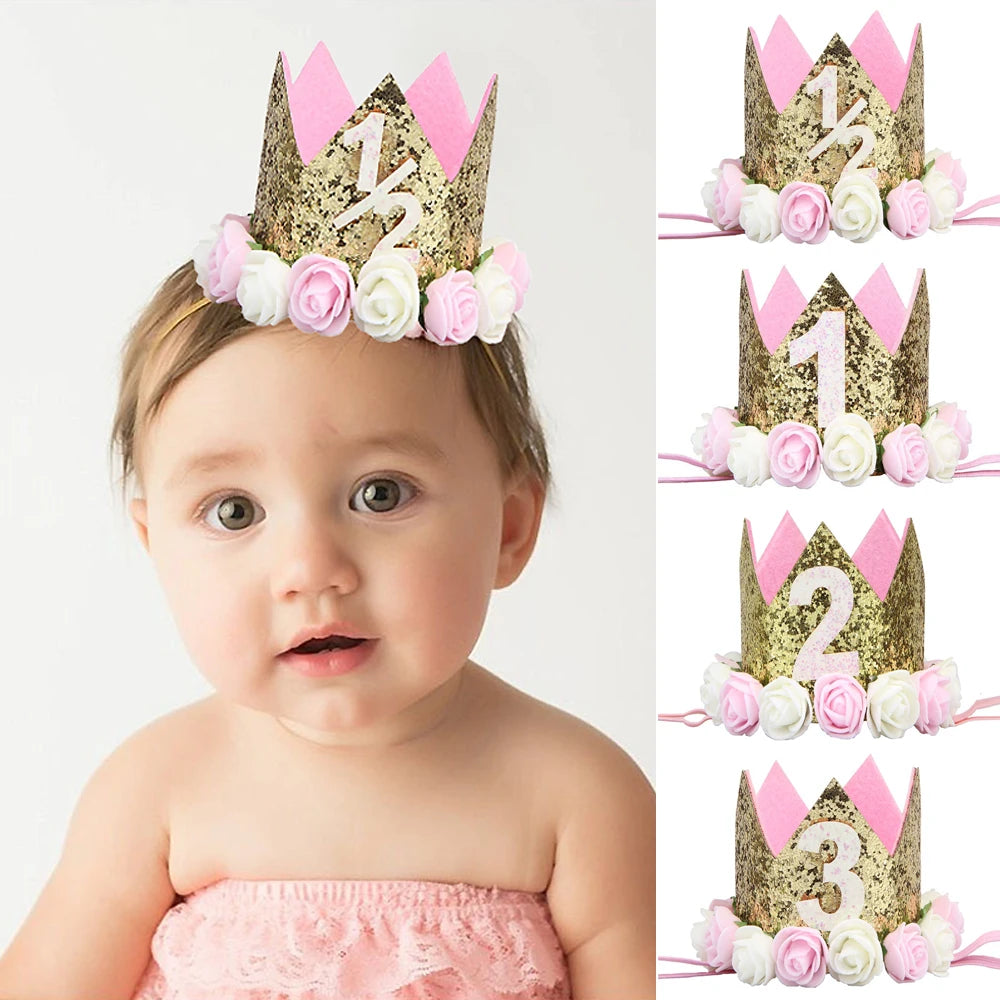 Baby Birthday Party Hat Crown 1 2 3 Year Girl Princess Headband Kids