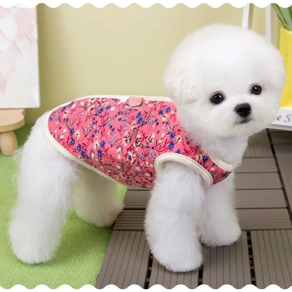 Floral Print Fleece Dog Vest – Warm Winter Pet Coat S–XXL Dog Winter Vest Zpaxo