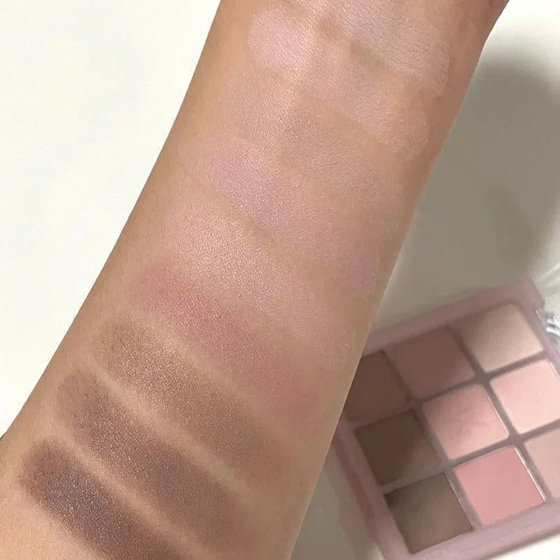 DIKALU Nine-color Eyeshadow Palette Rose Pink Pearly Matte Glitter Zpaxo