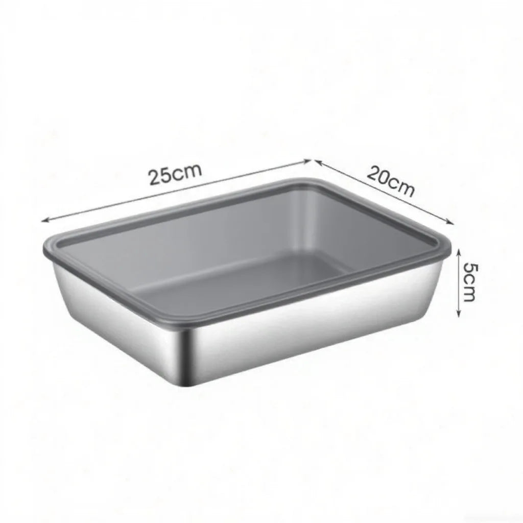 Stainless Steel Food Storage Container Rectangle Dish with Cover Noodles Fruit Tray Lunch Box Thick Refrigerator Organizer Plate Zpaxo 1pc