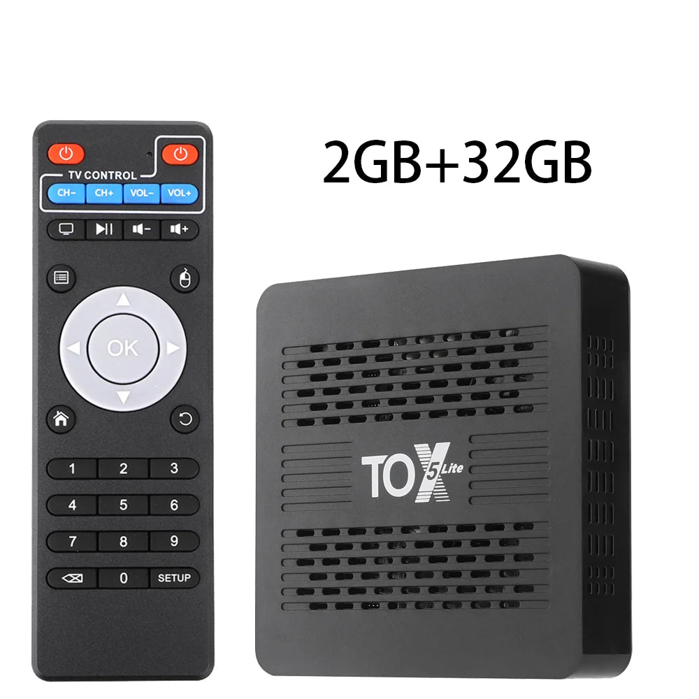 TOX5 Lite Android14 TV Box Amlogic S905X5M 32GB ROM BT AV1 1000M LAN Zpaxo TOX5 Lite 100V-240V US Plug
