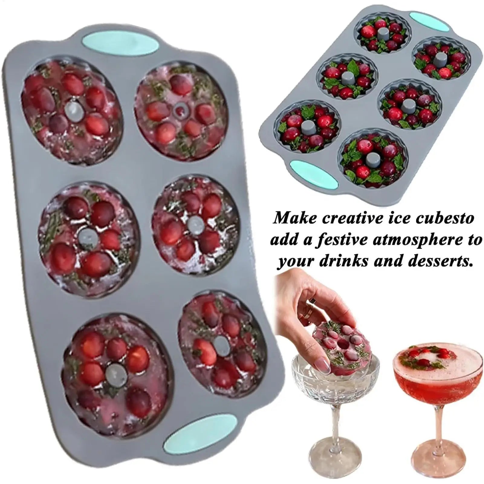 6 Cavity Silicone Mold Reusable Wreath Ice Cubes Tray Birthday