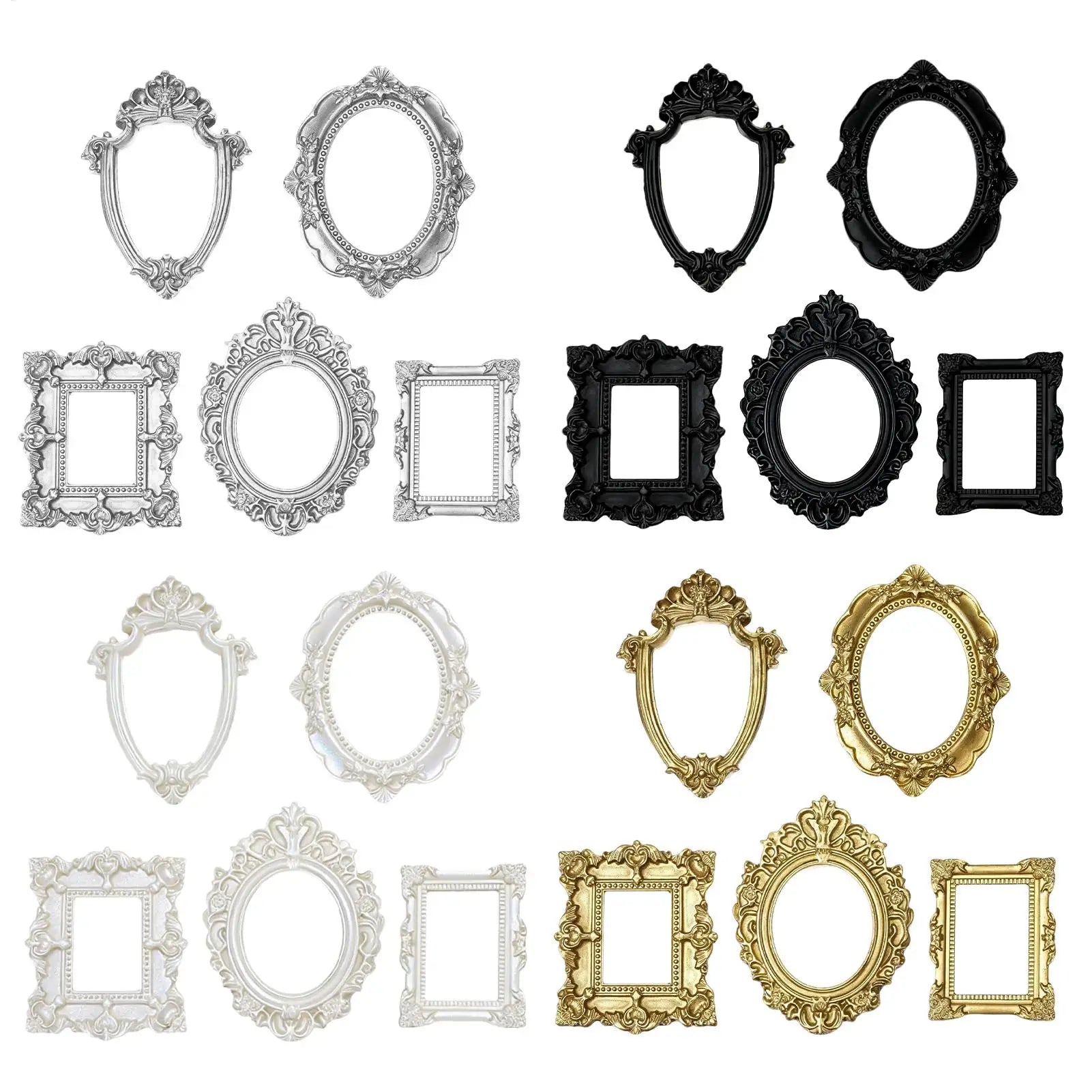 5Pcs Vintage Mini Picture Frames Elegant Golden Tone Baroque Resin Wall Mounted Display Cases Wedding Christmas Home Decor Zpaxo