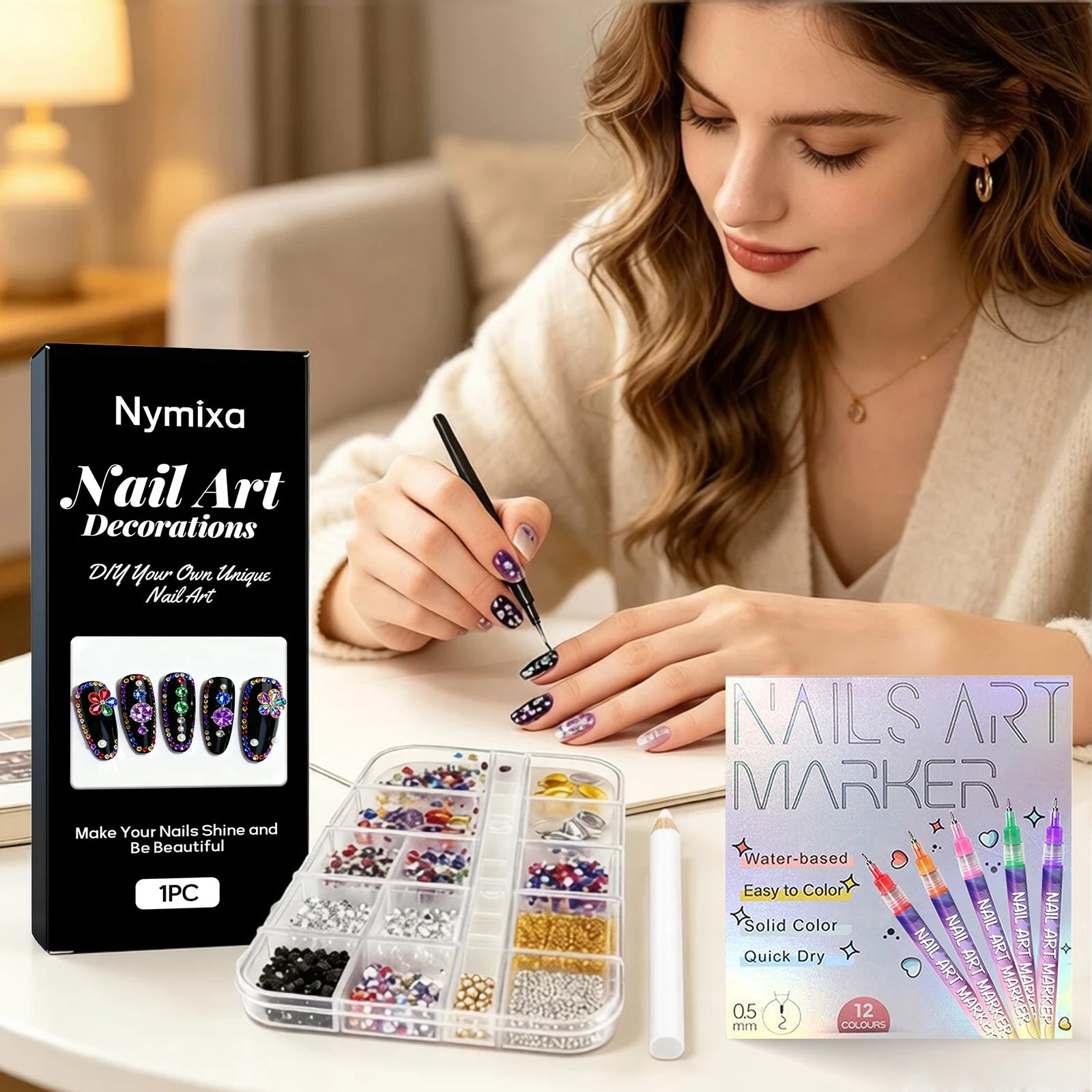 Nymixa 12-Grid Rhinestone & 12-Color DIY Nail Art Kit Nail Art Kit Zpaxo