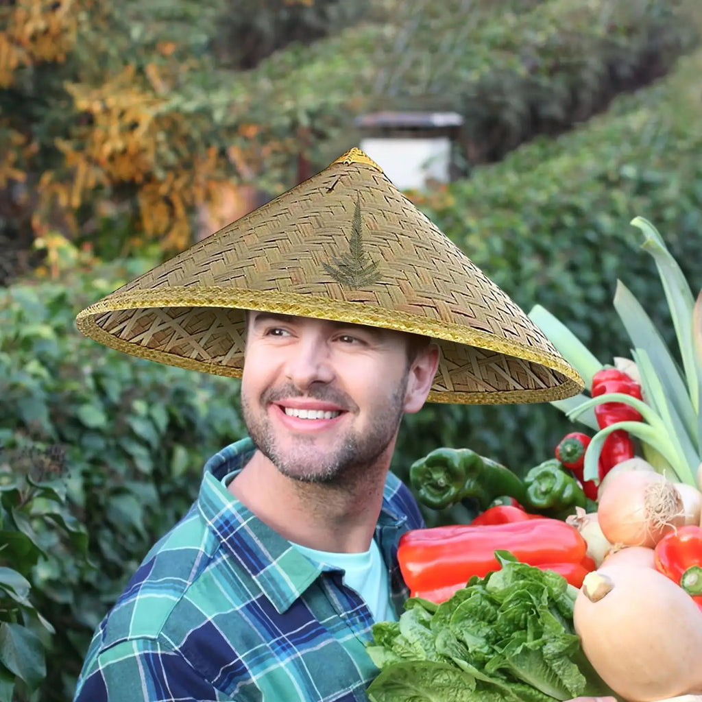 Chinese Straw Hat Handmade Rattan Stylish Adjustable Chin Strap
