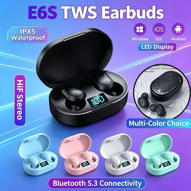 2026 TWS E6S Fone Bluetooth Earphones Wireless Headset Noise