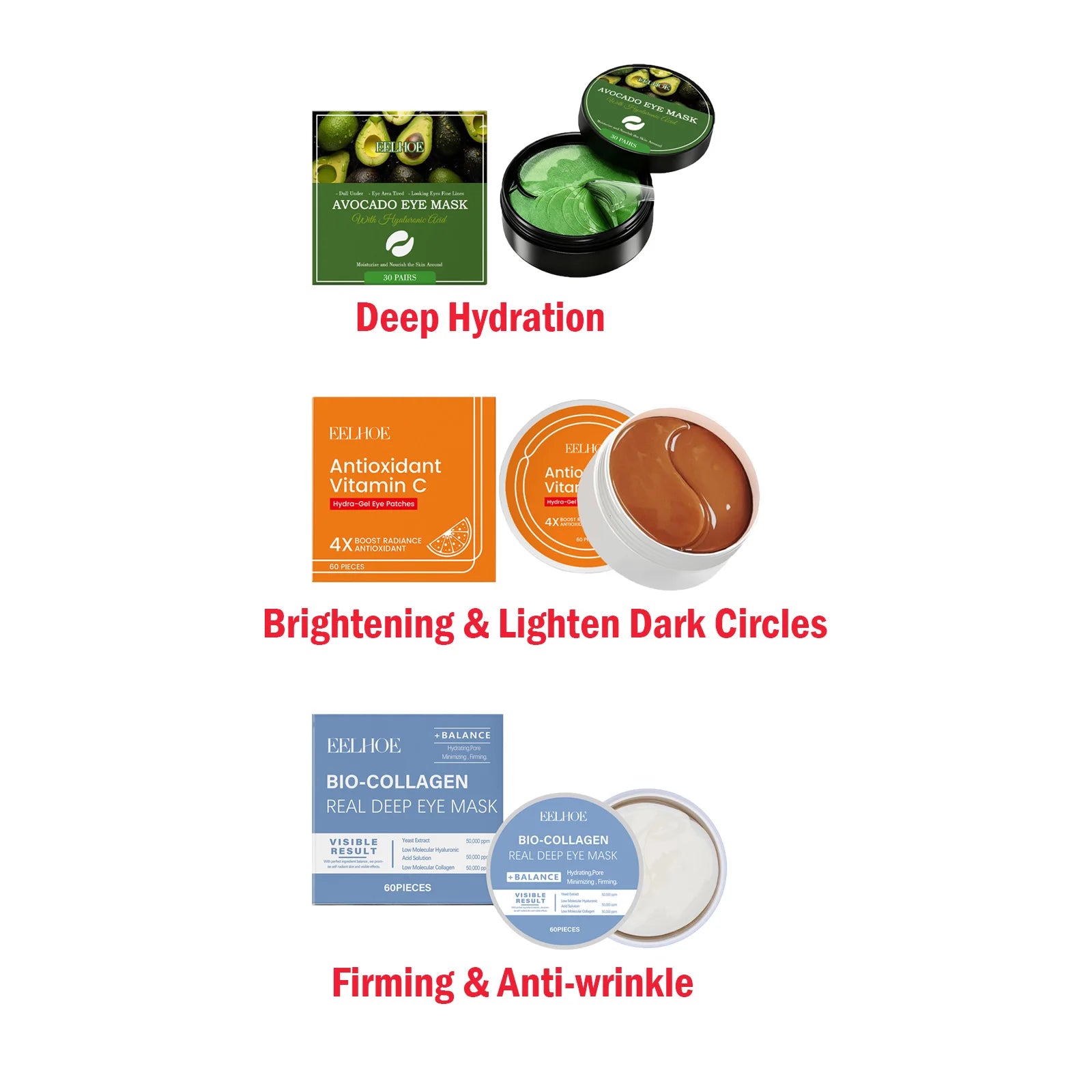 Eye Mask Hyaluronic Acid Hydrating Bio-Collagen Firming Vitamin C Brightening Under Eye Patches Anti-Puffiness Reduce Dark Circl Zpaxo