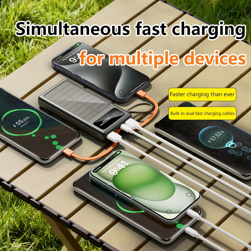 2026 New 500000mAh Solar PowerBank 120W Fast Charging Built-in 2 Cable PowerBank High Capacity Battery For iPhone Samsung Xiaomi Zpaxo