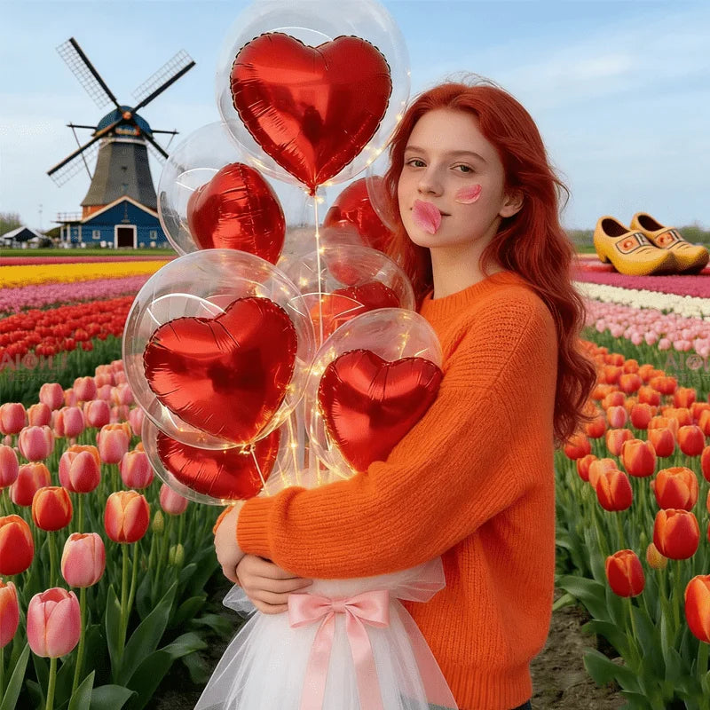 Transparent Bubble Red Heart Balloon Bundle Wedding Valentine's Heavy