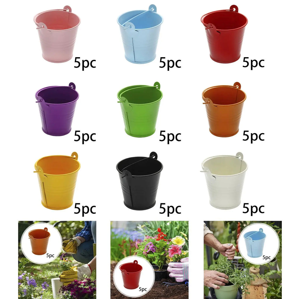 Small Metal Buckets Flower Organizing Container Handle Vases Zpaxo