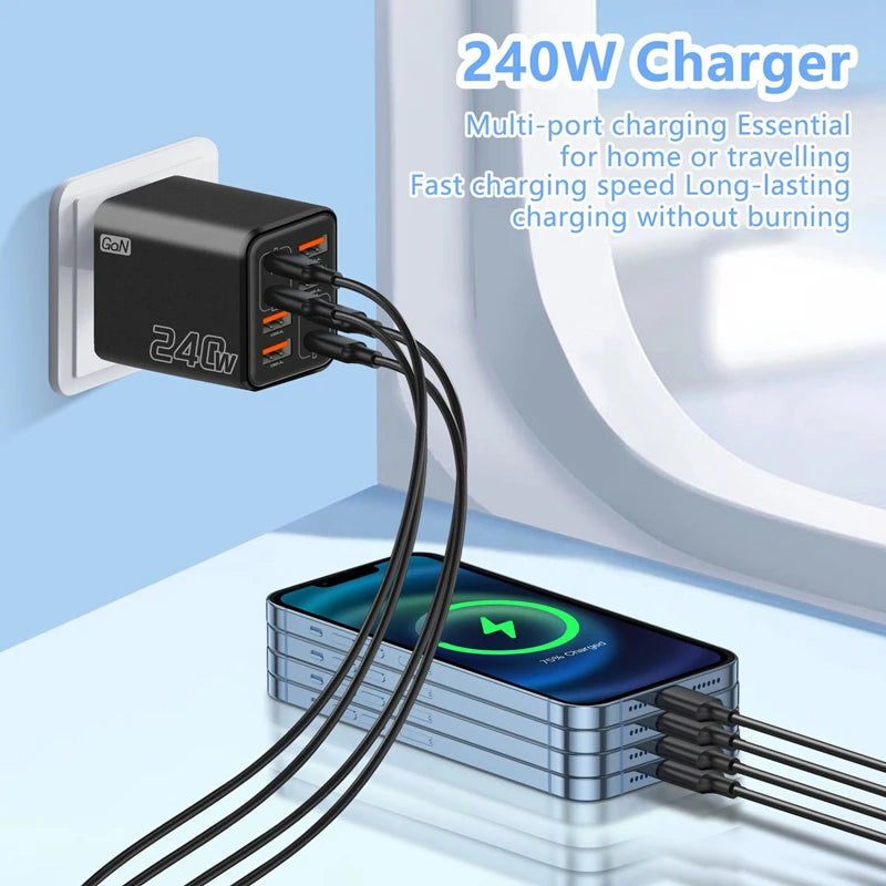 240W GaN USB C Charger 8 in 1 Fast Charging Phone Charger Power Adapter For iPhone Samsung Xiaomi Type C EU/US Plug Wall Charger Zpaxo