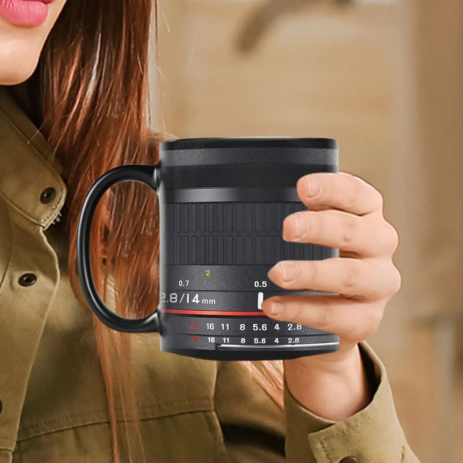 Camera Lens Coffee Cup Ceramic Handle Funny Mug Women Men Tea