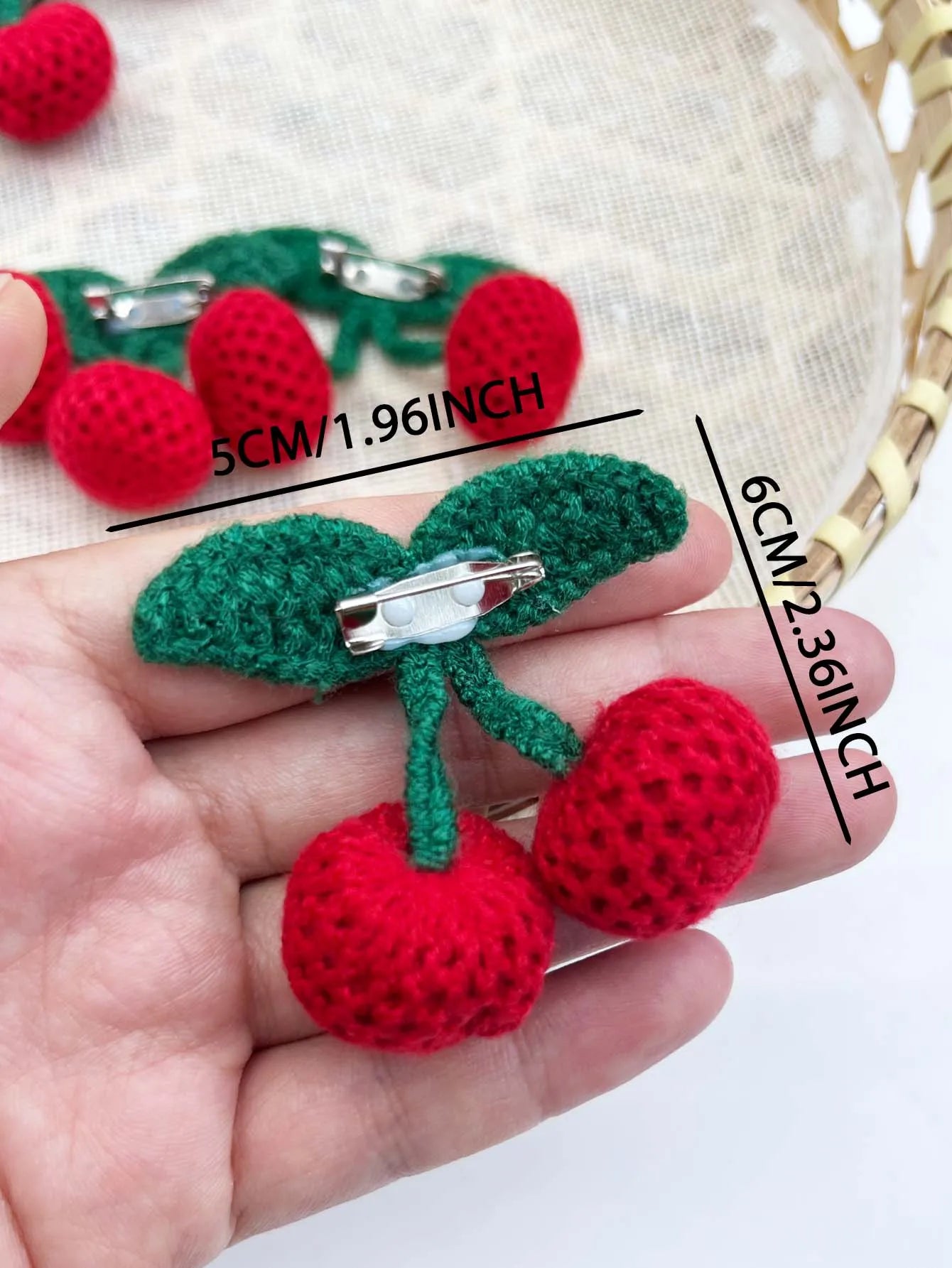 Crochet Cherry Brooch Pin – DIY Knitting Appliqué for Clothes & Bags Crochet Brooch Pin Zpaxo red 1pc