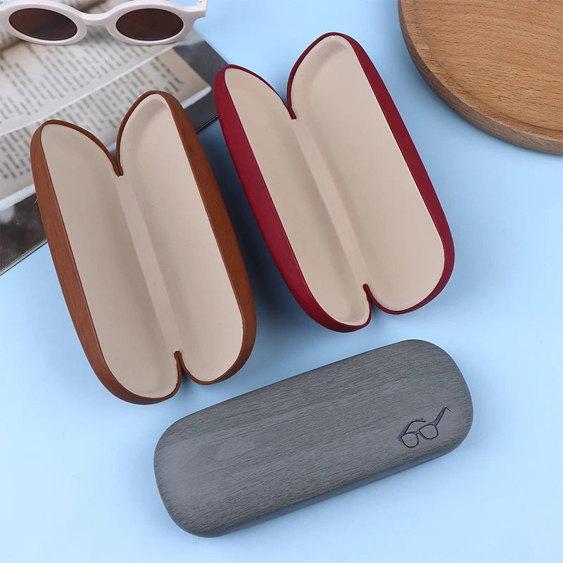 Chic Wood Grain Leather Eyeglass Case Box Men Women Reading Glasses Zpaxo