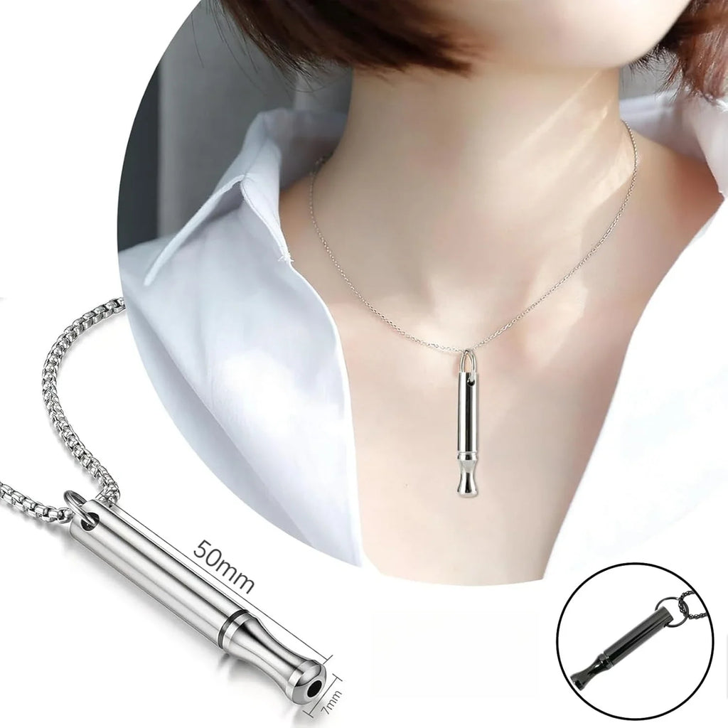 Stainless Steel Relief Necklace Whistle Pendant Natural Calming