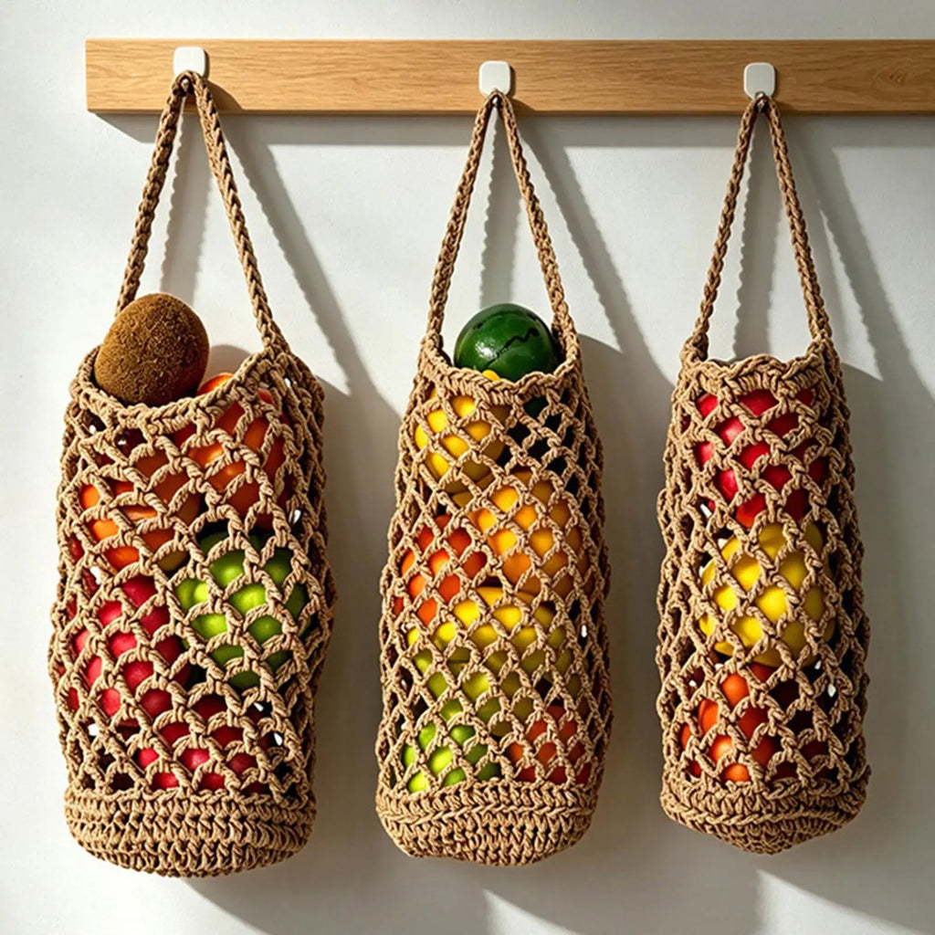 Wicker Weave Storage Basket Wall-mounted Vegetable Basket Fruit Sundry Basket Kitchen Storage Home Decoration Organizer Zpaxo