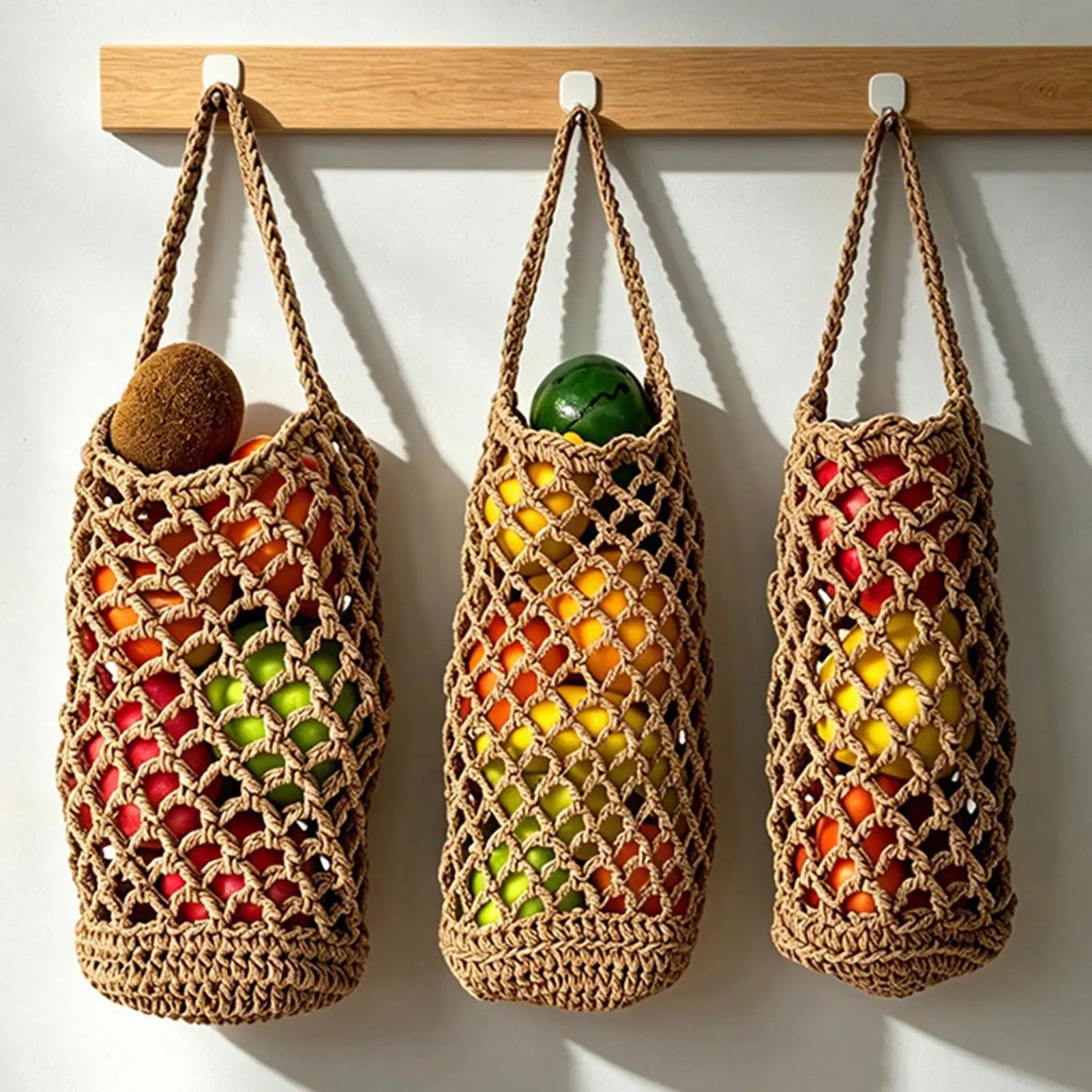 Wicker Weave Storage Basket Wall-mounted Vegetable Basket Fruit Sundry Basket Kitchen Storage Home Decoration Organizer Zpaxo