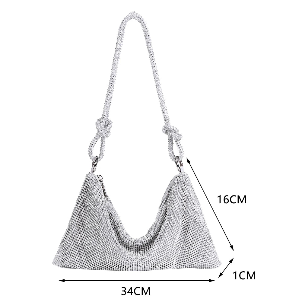 Luxury Designer Hobo Shoulder Bag Handmade Shining Rhinestones