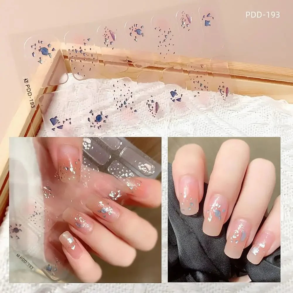 14Strips Gel Nail Stickers Full Cover Floristic Nail Art Stickers Semi Cured Gel Nail Polish Strips DIY Nail Art Making Zpaxo 193