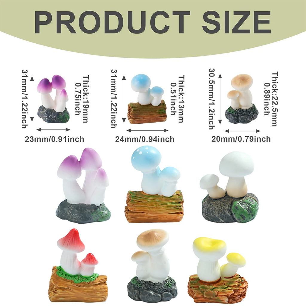 Mini Mushroom Figurines – Hand Painted Resin Fairy Garden Decor