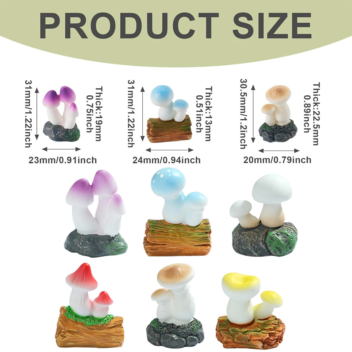 Mini Mushroom Figurines – Hand Painted Resin Fairy Garden Decor