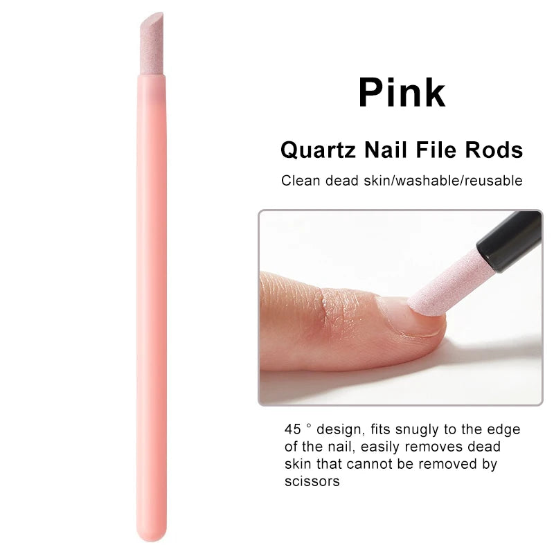 1-6PC Nail File Cuticle Stone Pusher Sanding Sticks Nail Art Quartz Pen Cuticle Remover Trimmer Manicure Tools Pushing Dead Skin Zpaxo Pink-1pcs
