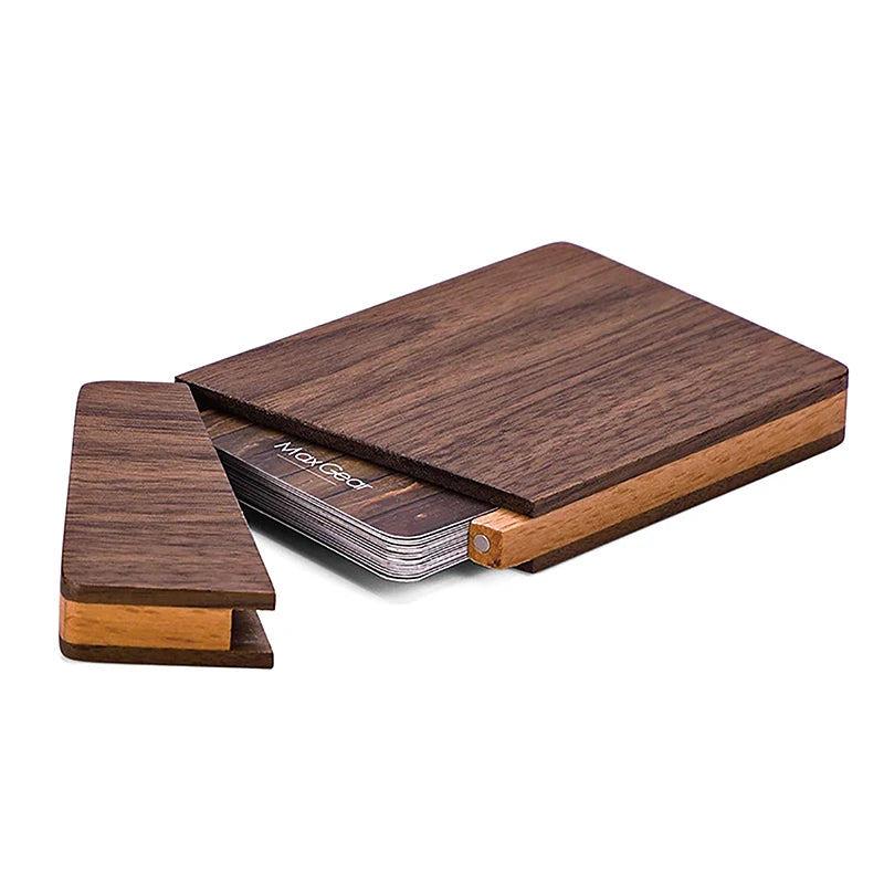 Portable Walnut Wood Business Card Holder Slim Card Case For Men Wooden Business Card Ganizer Desk Accessories Zpaxo