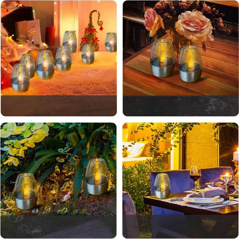 Solar Candles Wine Glass Lights Outdoor Waterproof LED Lawn Courtyard Zpaxo