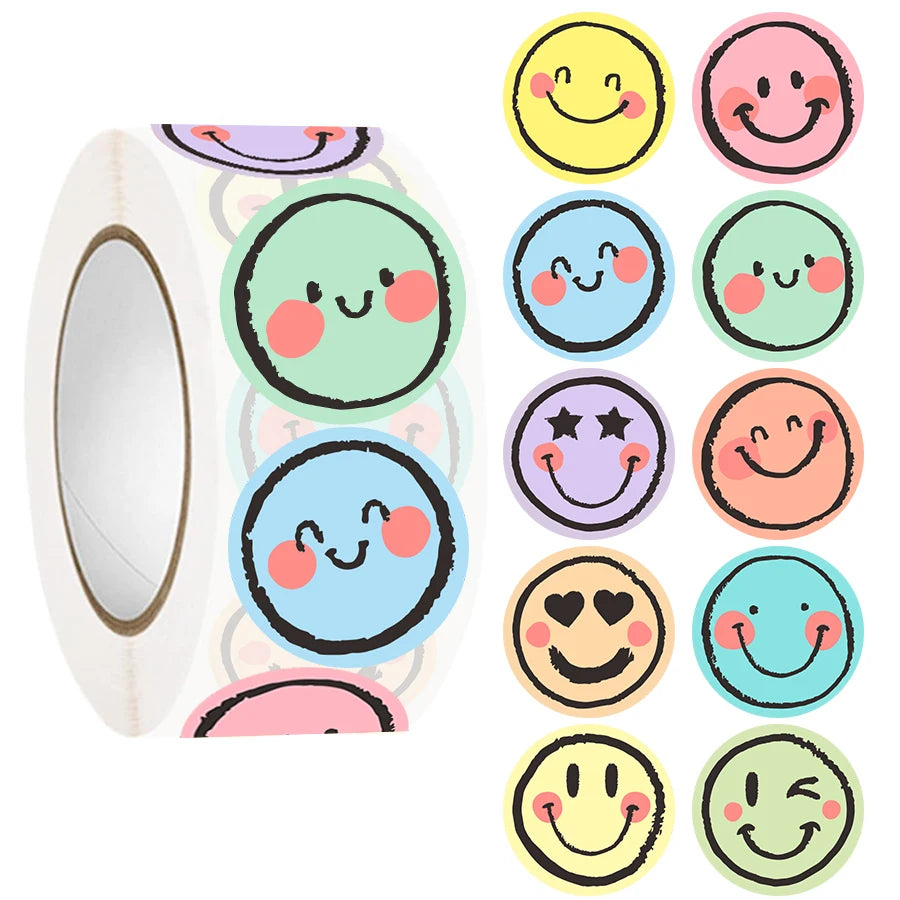 Colorful Round Face Stickers Pastel Gradient Expressions