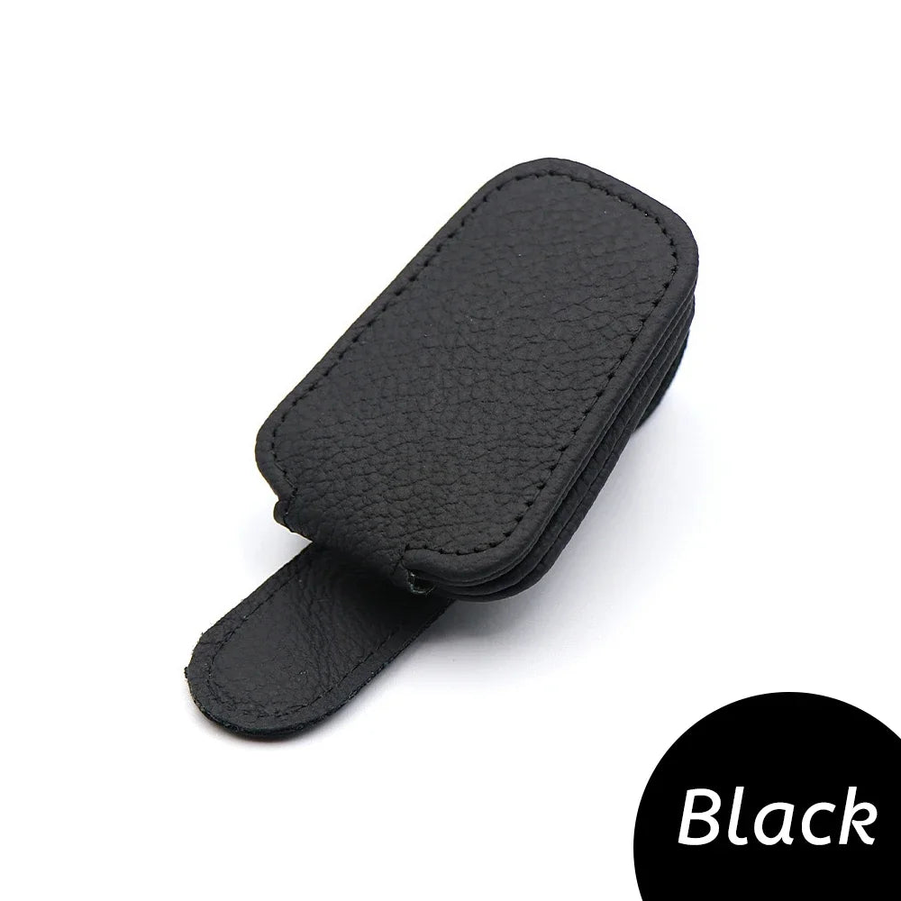 Car Sun Visor Clip Glasses Bracket Holder Pu Leather Cards Case Auto Zpaxo black
