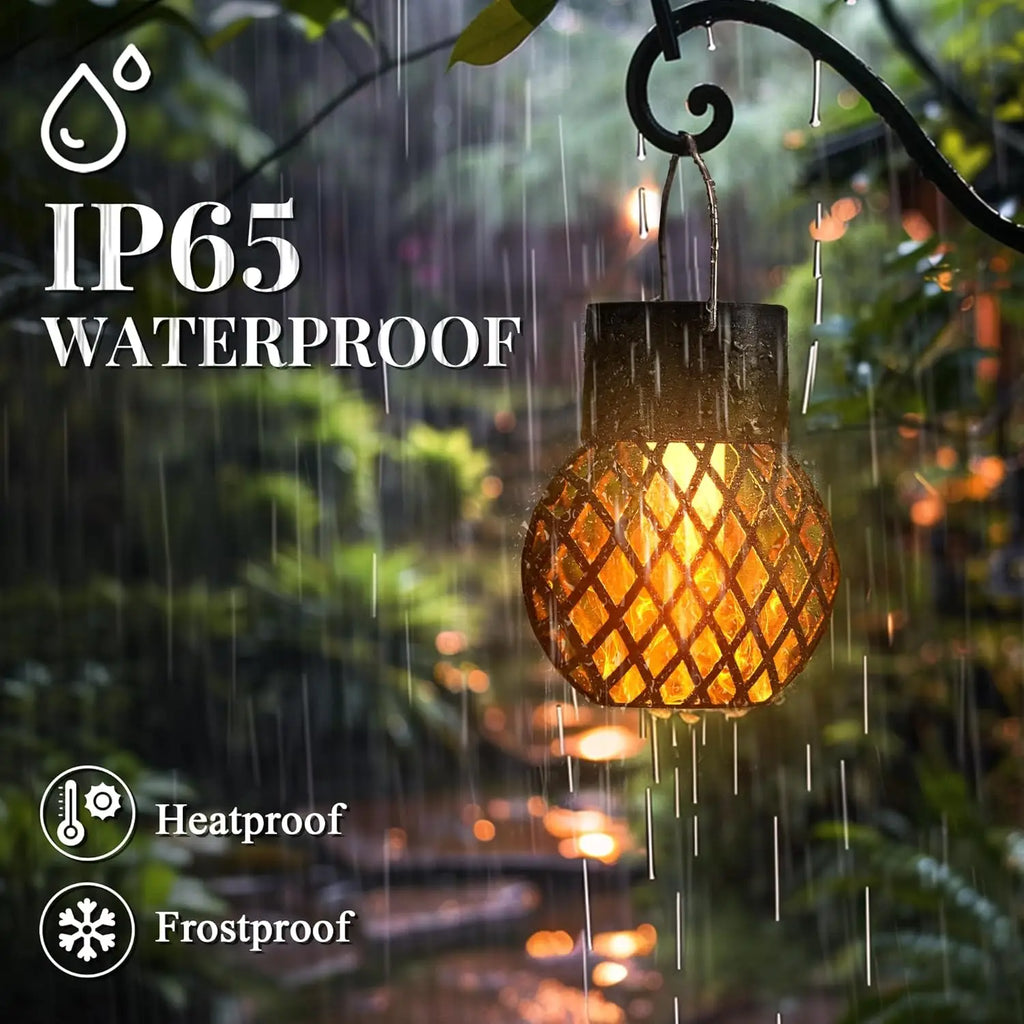 1- Solar LED Outdoor Flame Effect Hanging Lantern Waterproof Garden Zpaxo